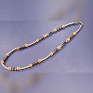 Silver and Tan Beaded Necklace